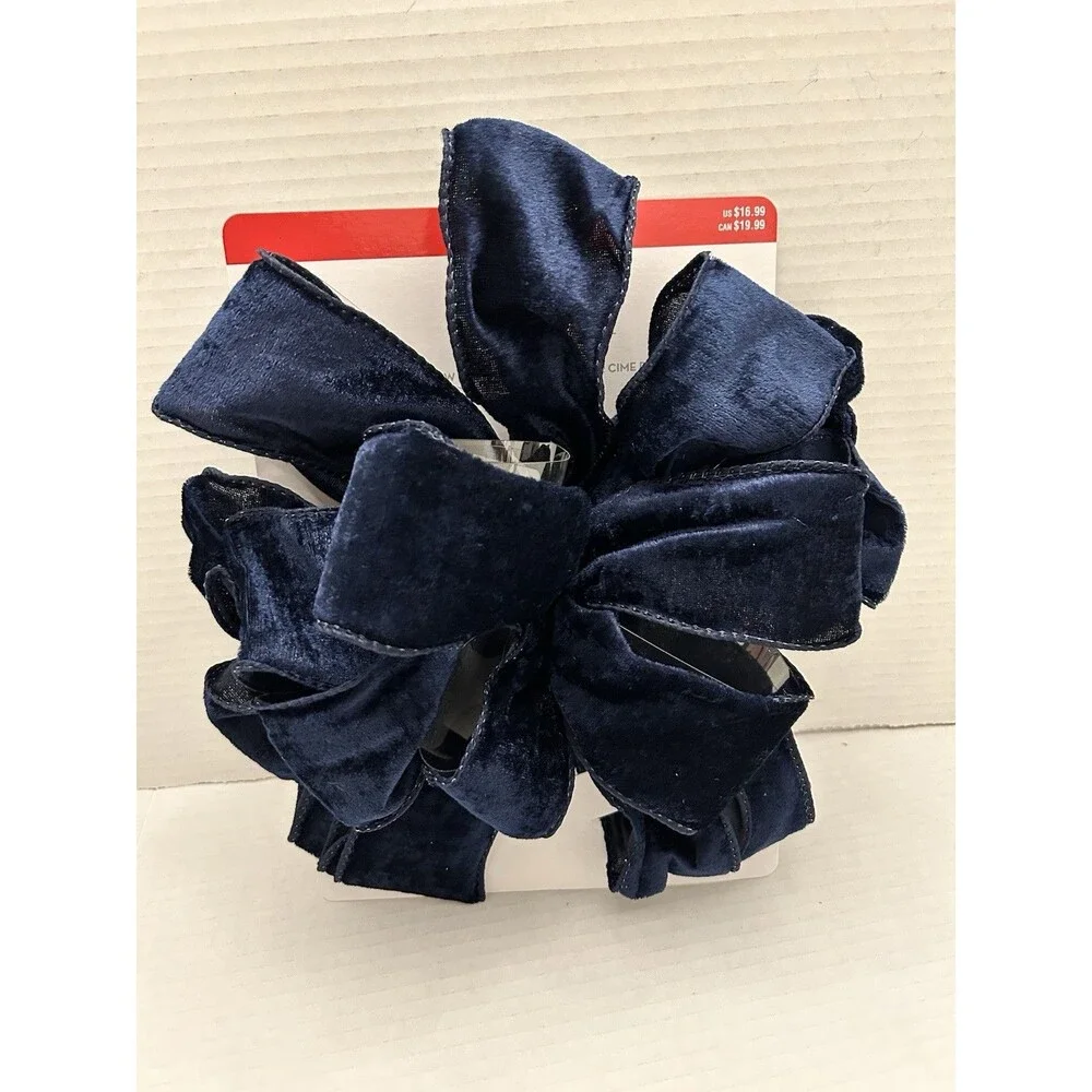 Celebrate it Christmas Tree Topper Bow Navy Blue Velvet 10” Large Bow Holiday